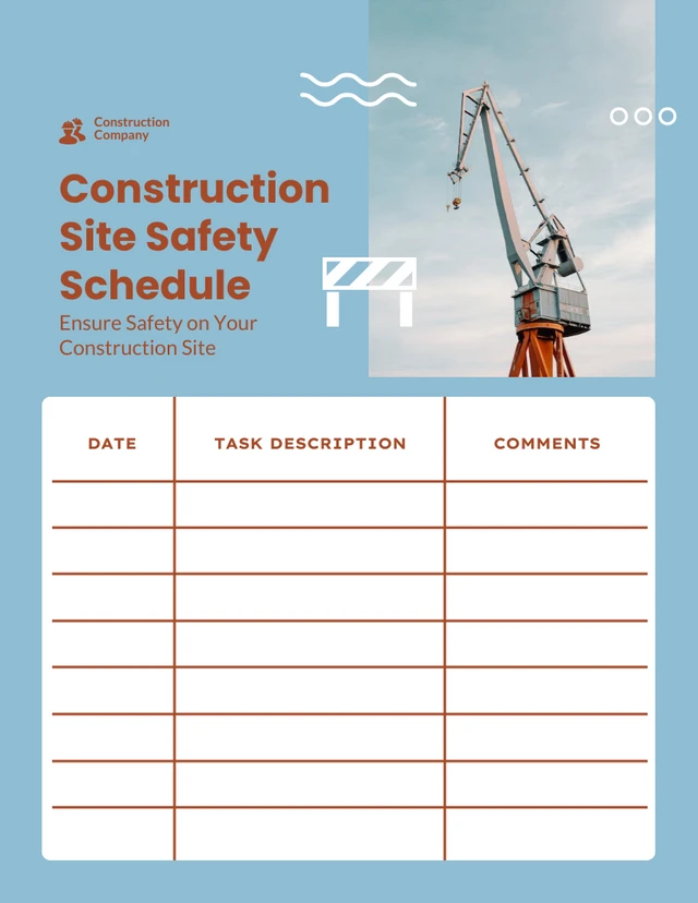 Blue Pastel Modern Playful Construction Site Safety Schedule Template
