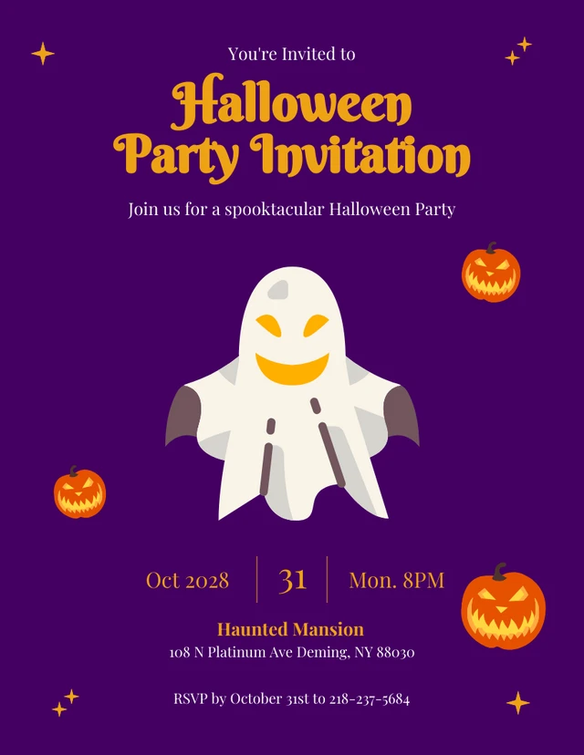 Purple Orange Costume Party Invitation Template