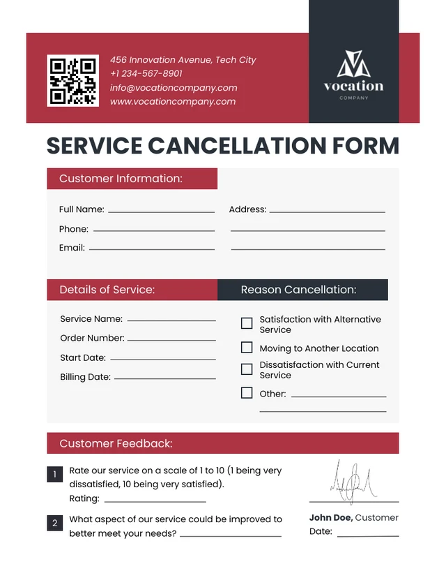 Service Cancellation Form Template