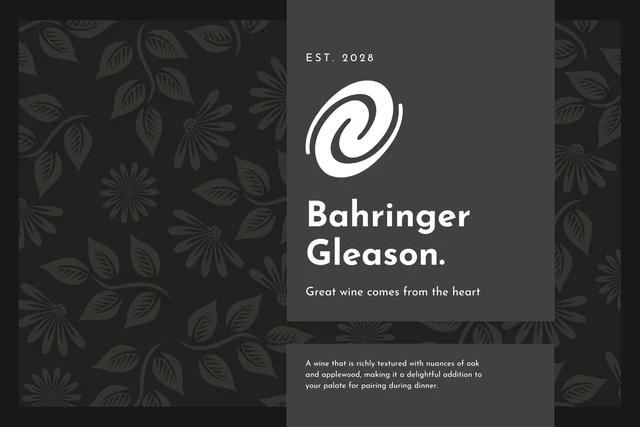 Black Seamless Pattern Floral Wine Label Template