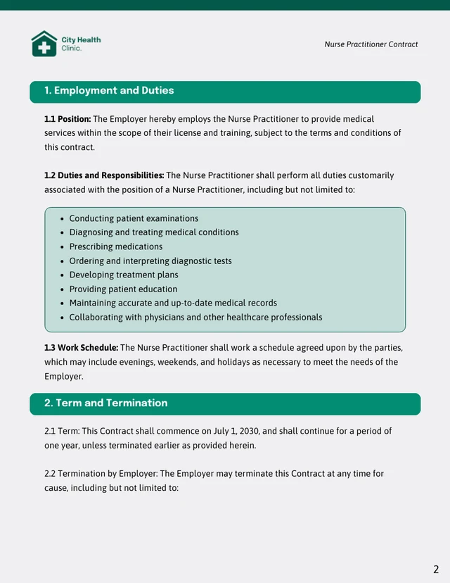 Nurse Practitioner Contract Template - Pagina 2