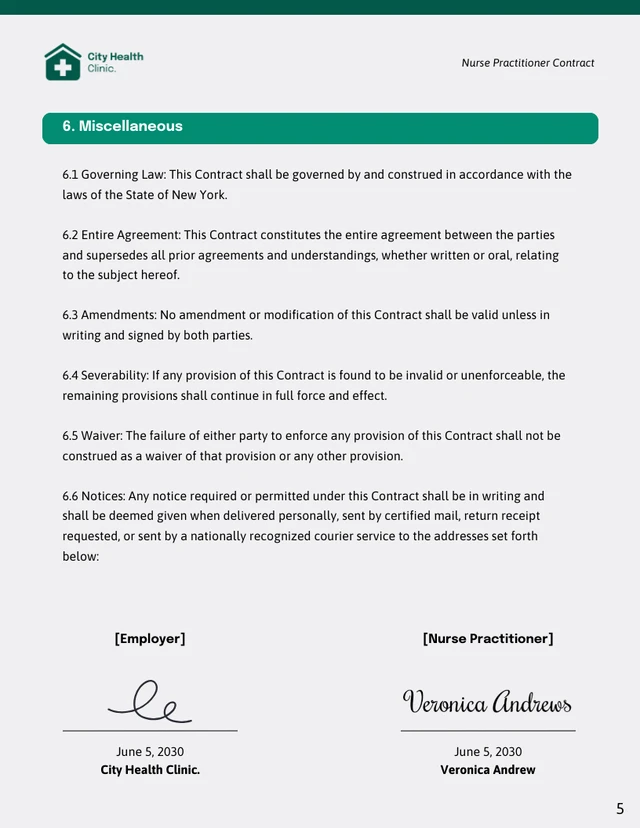 Nurse Practitioner Contract Template - Page 5