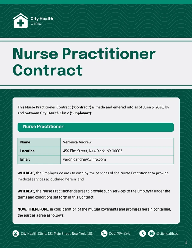 Nurse Practitioner Contract Template - Página 1