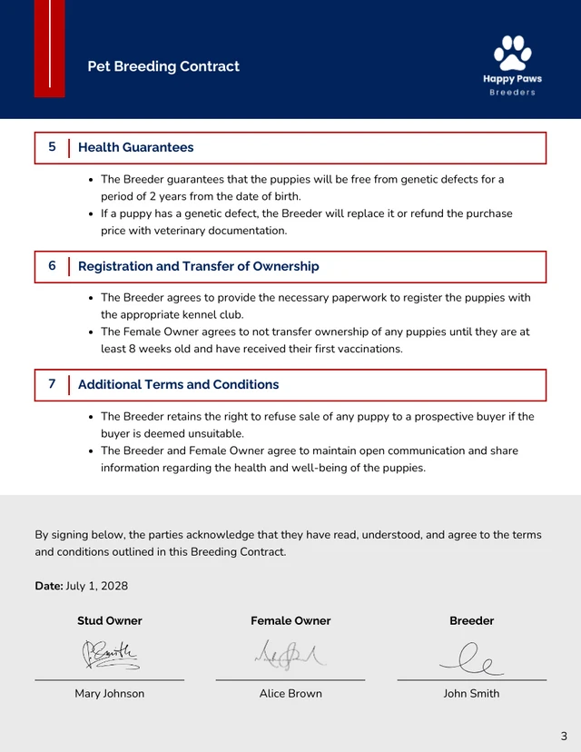 Pet Breeding Contract Template - Seite 3