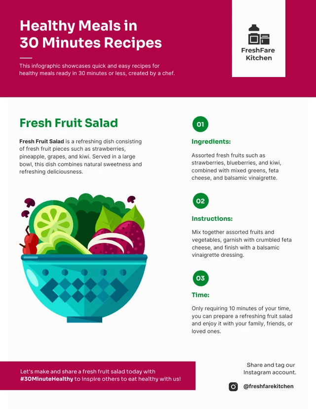 Dicas de receita saudável: modelo de infográfico de culinária