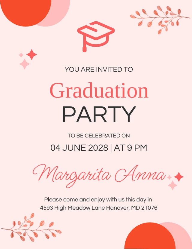 Plantilla de invitación a una fiesta de graduación en rosa nude