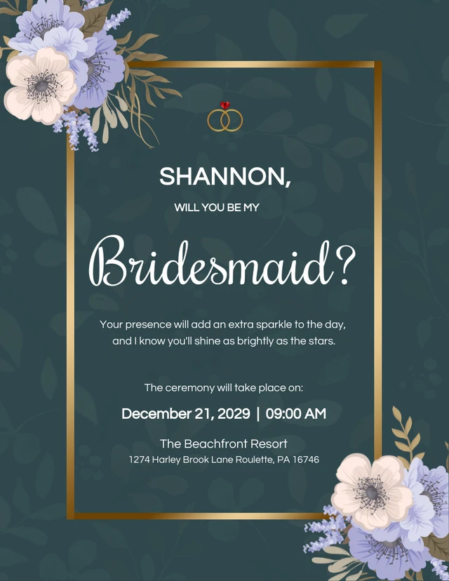 Green Floral Bridesmaid Invitation Template