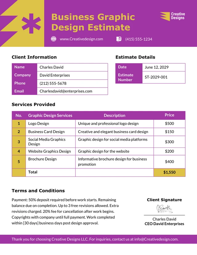 Business Graphic Design Estimate Template