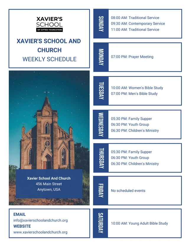 Blue And White Church Schedule Poster Template