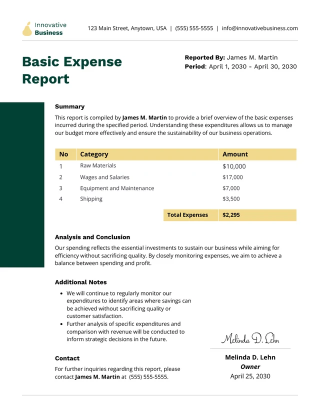 Modèle de rapport de dépenses de base