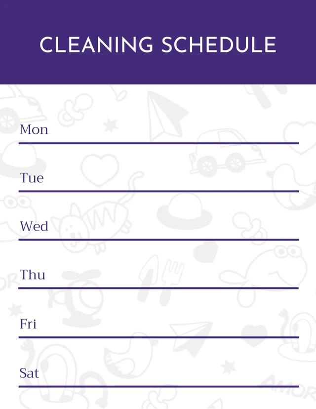 White And Blue Simple Pattern Cleaning Schedule Template