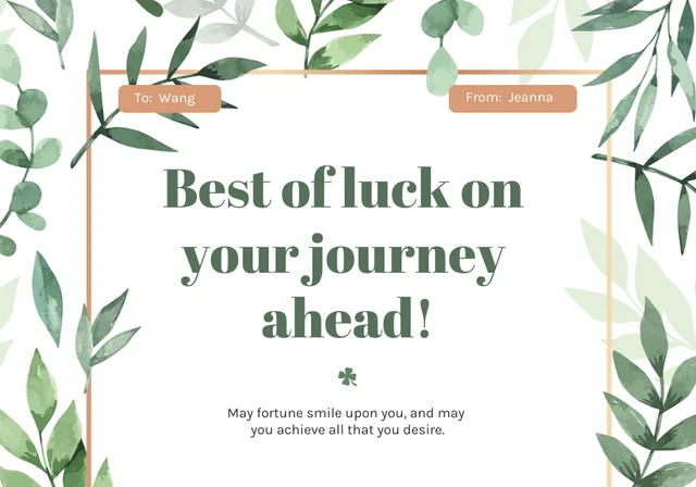 White Green Watercolor Good Luck Card Template