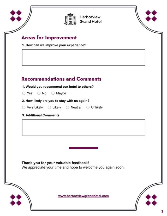 Hotel Feedback Form Template - Page 3