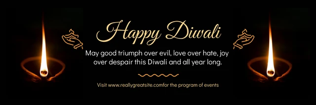 Black Minimalist Happy Diwali Banner Template