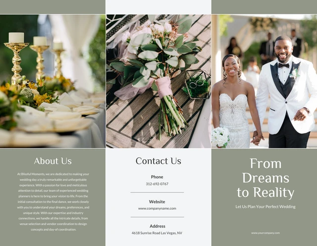Soft Green and White Wedding Tri Fold Brochure - Seite 1