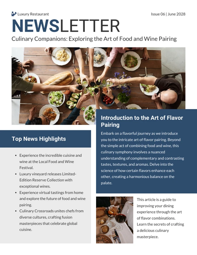 Food and Wine Pairing Newsletter Template