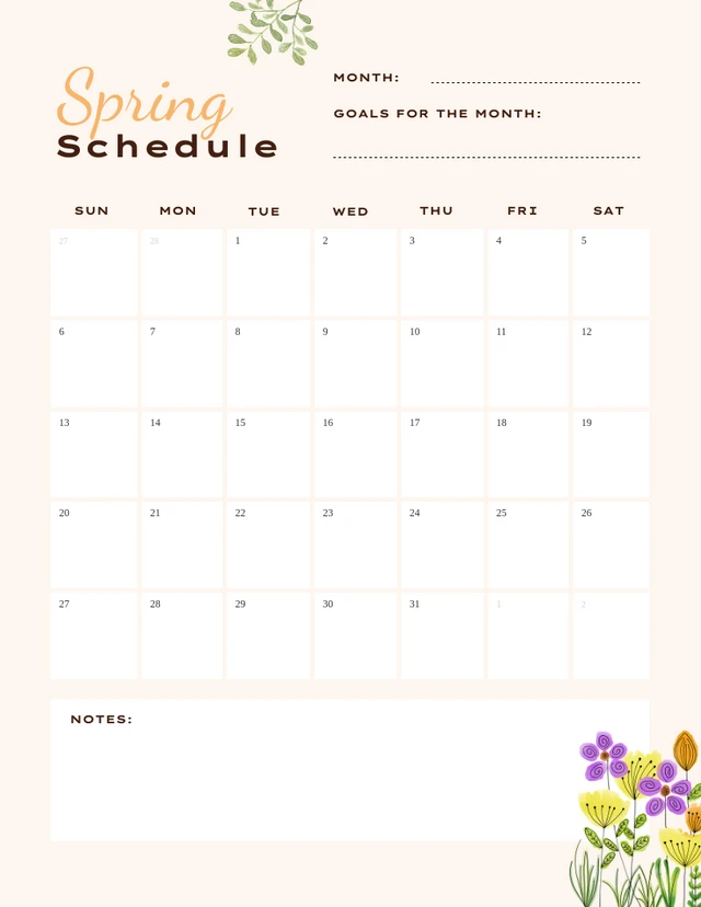 Soft Peach Floral Spring Schedule Template
