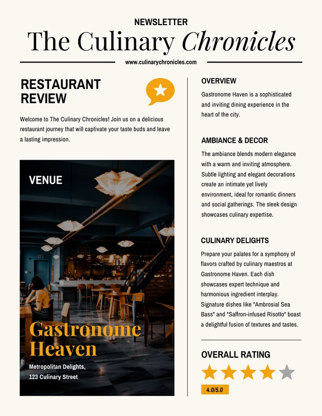 Restaurant Reviews Newsletter Template
