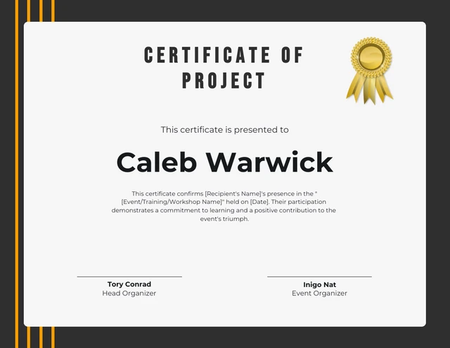 Black And Orange Simple Project Certificate Template