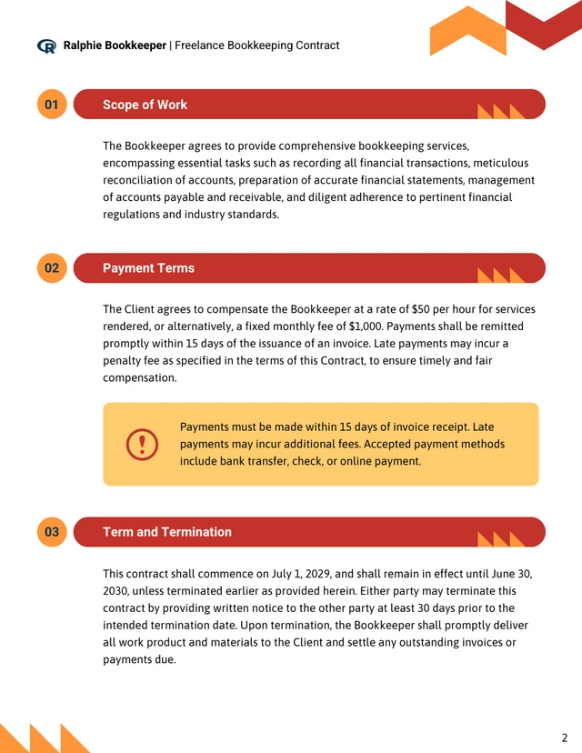 Freelance Bookkeeping Contract Template - page 2