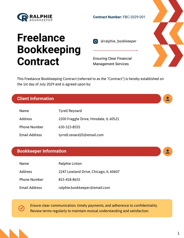 Freelance Bookkeeping Contract Template - page 1