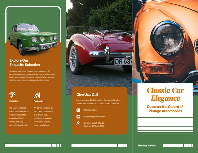 Retro Green and Orange Classic Cars Brochure - Page 1