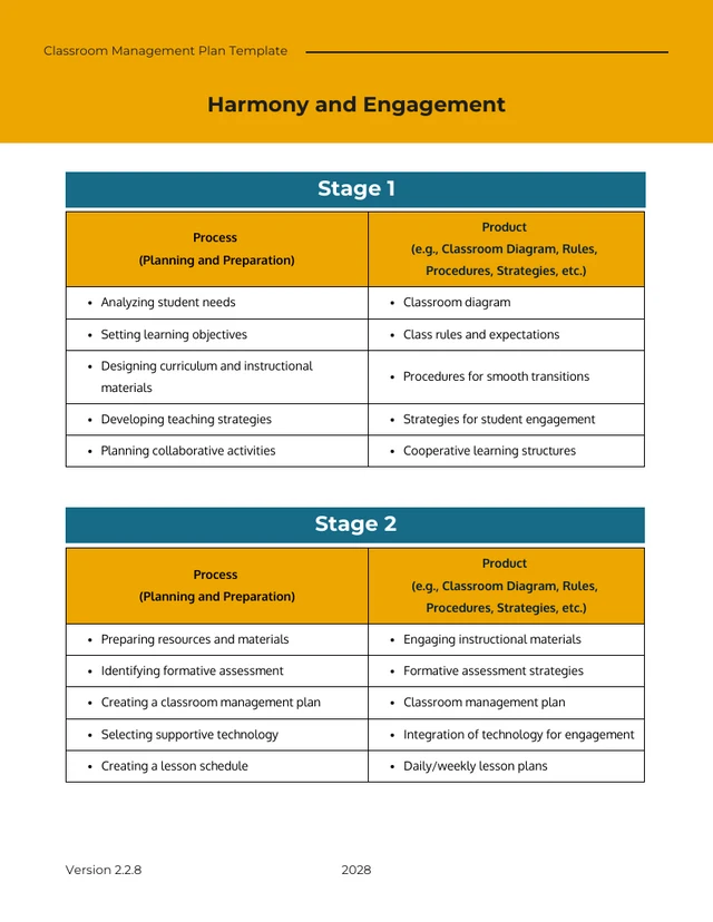 White, Blue, Black & Yellow Harmony and Engagement Classroom Management Plan Template