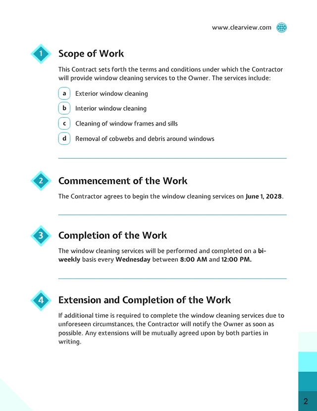 Window Cleaning Contract Template - page 2