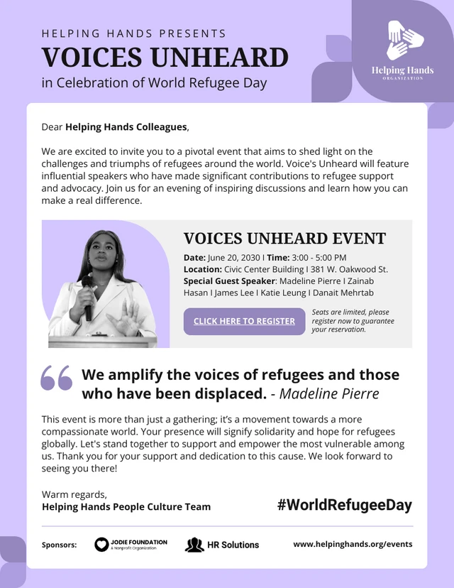 Plantilla de boletín informativo por correo electrónico sobre historias del Día Mundial de los Refugiados