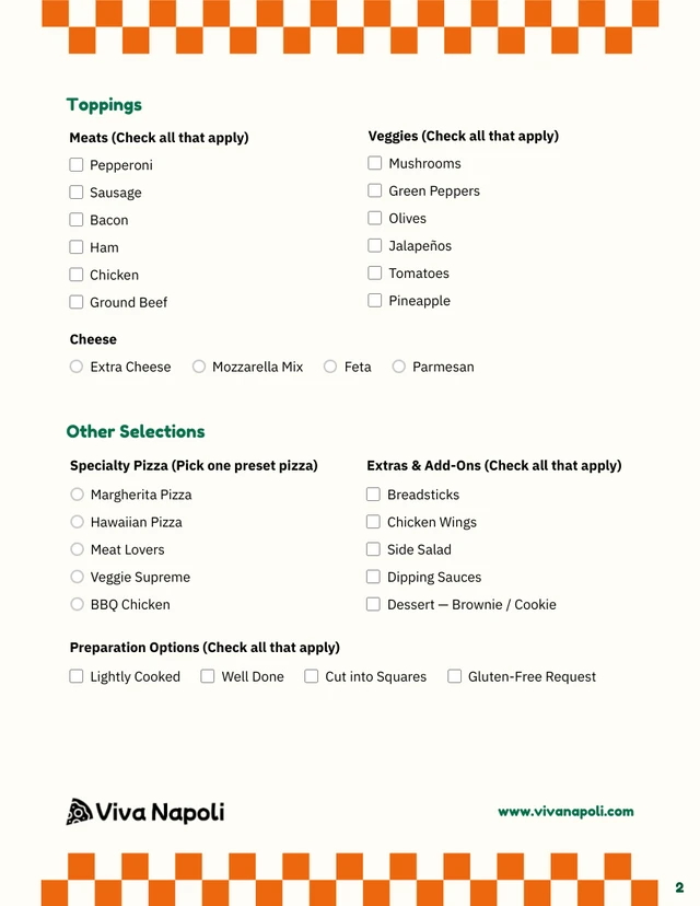 Pizza Order Form Template - Seite 2