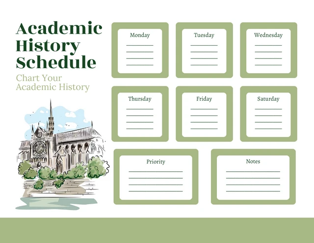 White And LIght Green Modern Illustration Academic History Schedule Template