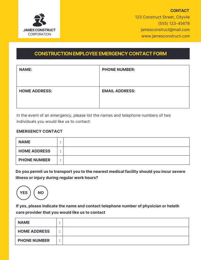Yellow White Construction Form Template