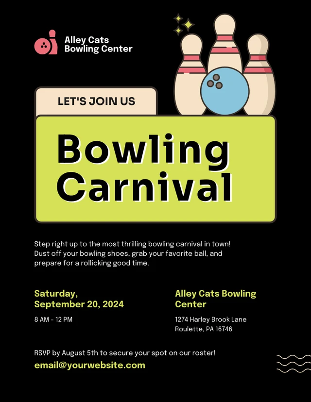 Black And Yellow Green Bowling Invitation Template
