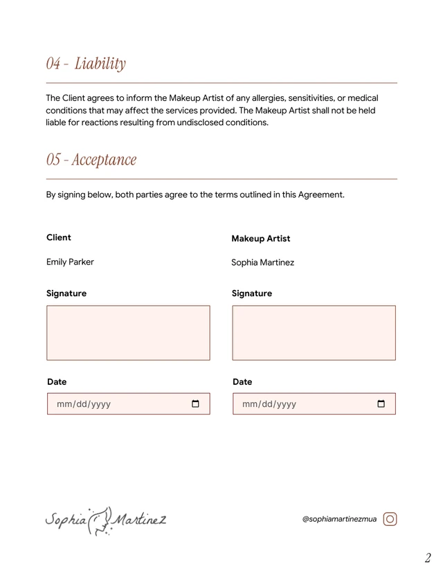 Freelance Makeup Artist Contract Template - page 2