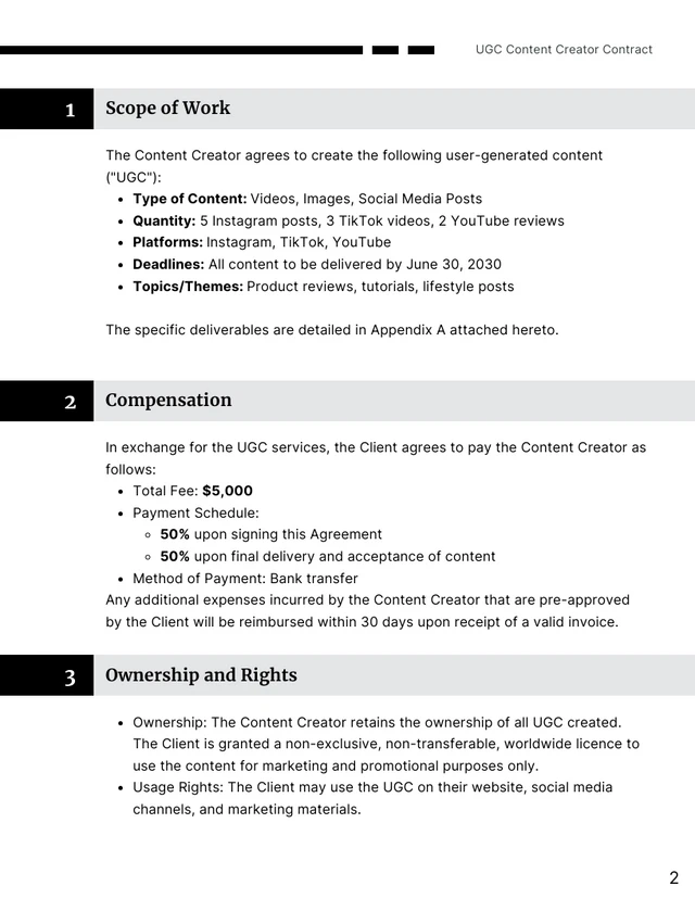 UGC Content Creator Contract Template - Pagina 2