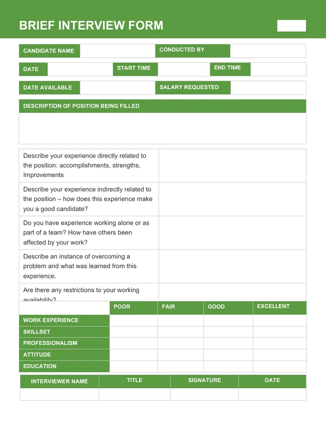 Simple Brief Interview Form Template