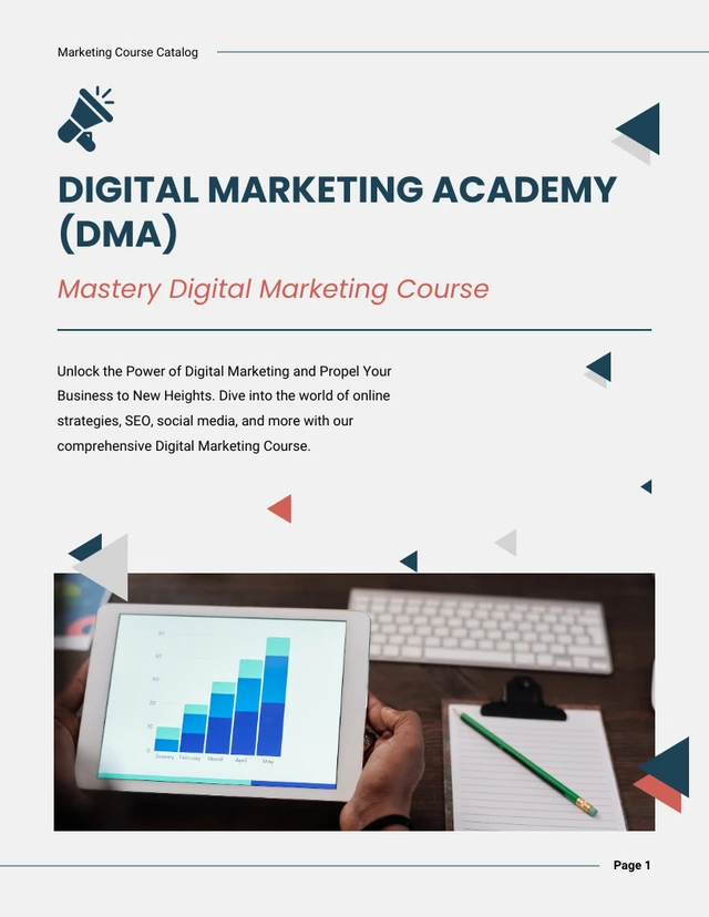 Blue Red Modern Digital Marketing Course Catalog - Página 1