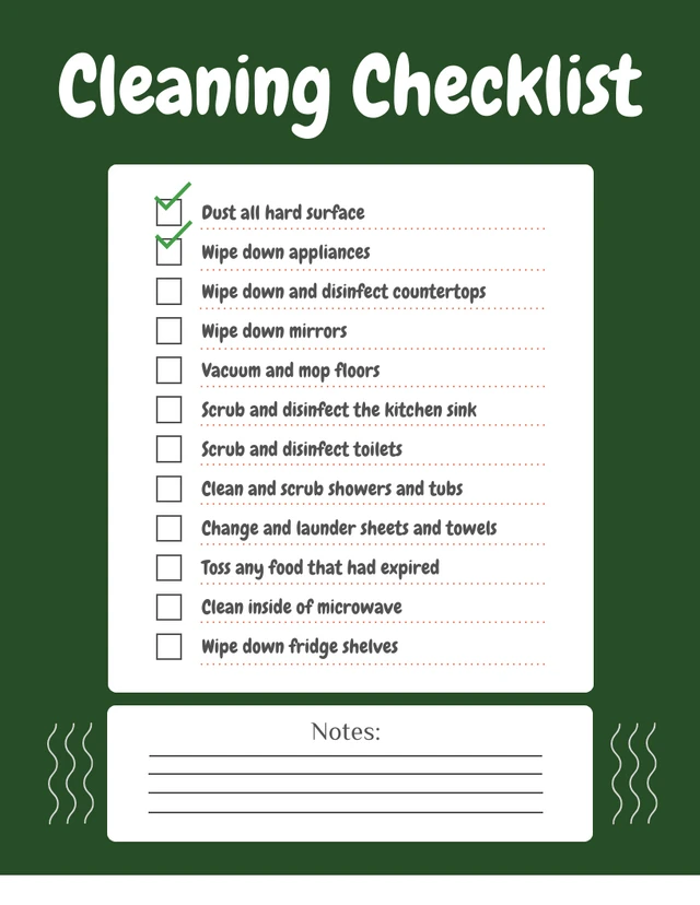 Dark Green Simple Cleaning Checklist Template
