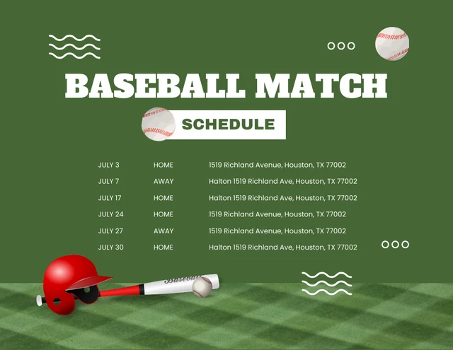 Green Modern Playful Baseball Match Schedule Template