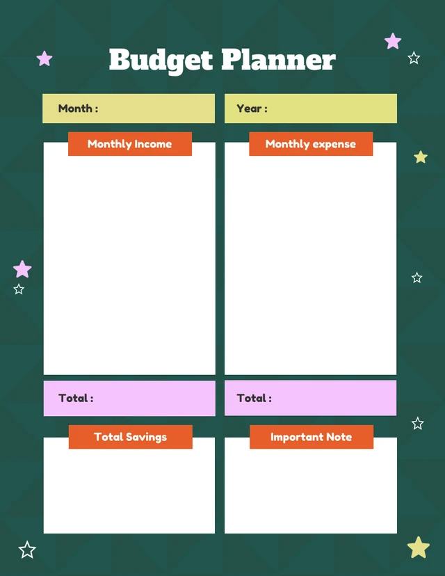 Green Orange and Pink Playful Finance Planner Template