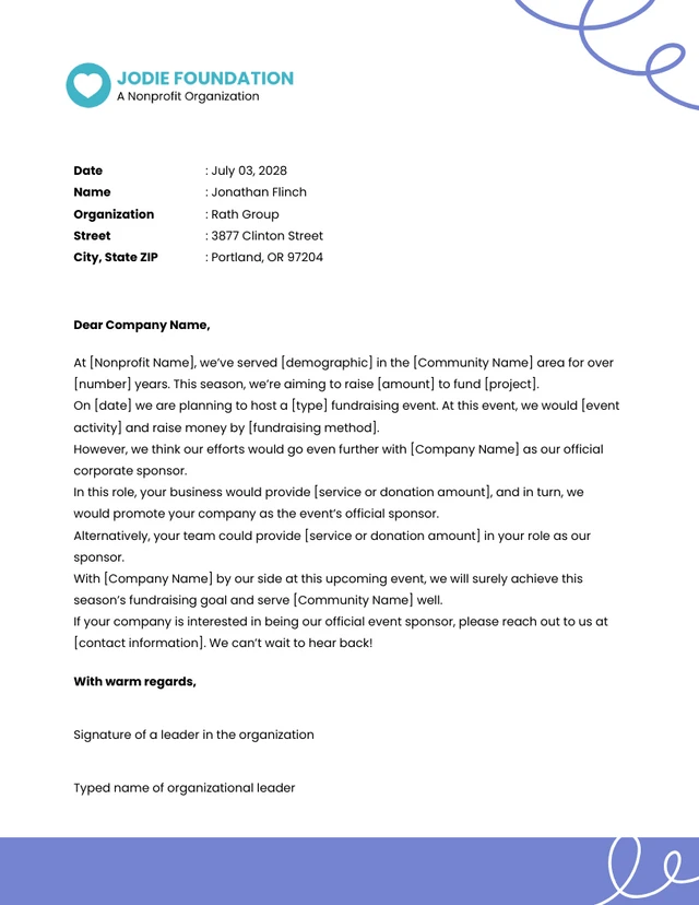 Business Blue and White Sponsorship Letter Template