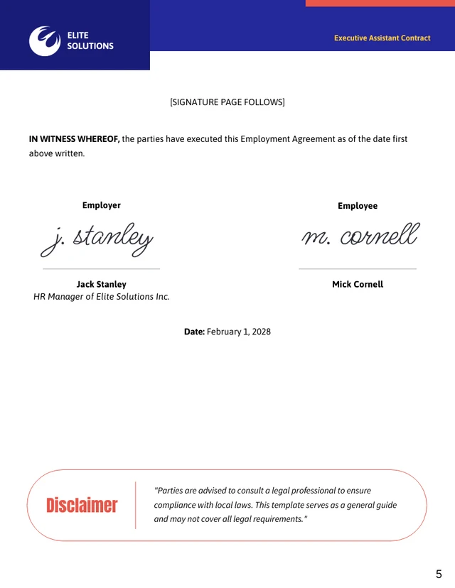 Executive Assistant Contract Template - Pagina 5