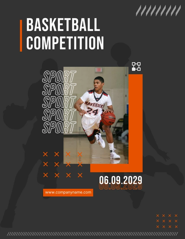 Black Modern Geometric Basketball Competition Poster Template