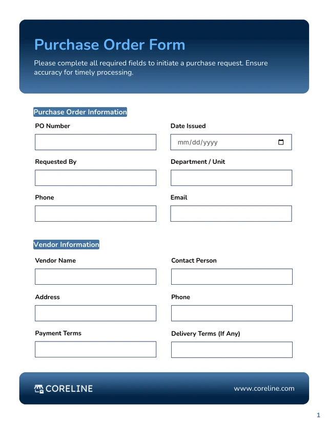 Purchase Order Form Template - Seite 1