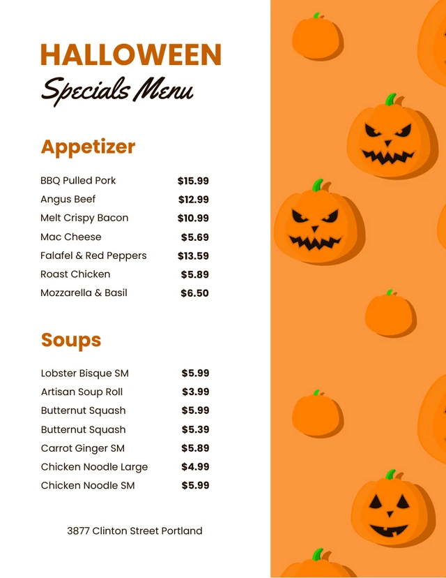 White And Orange Simple Pattern Illustration Halloween Special Menu Template