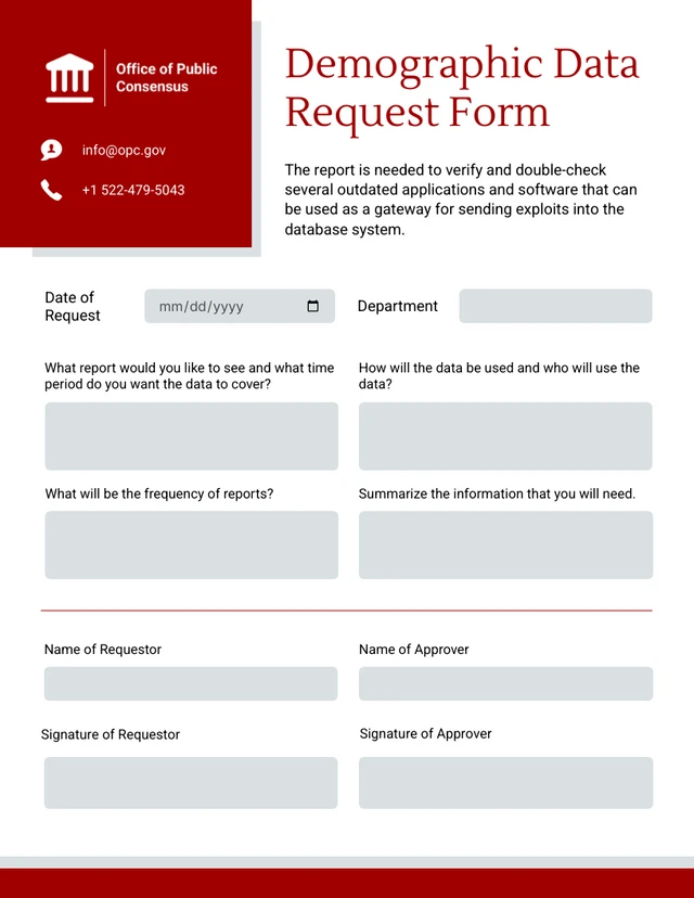 Modèle de formulaire de demande de données démographiques