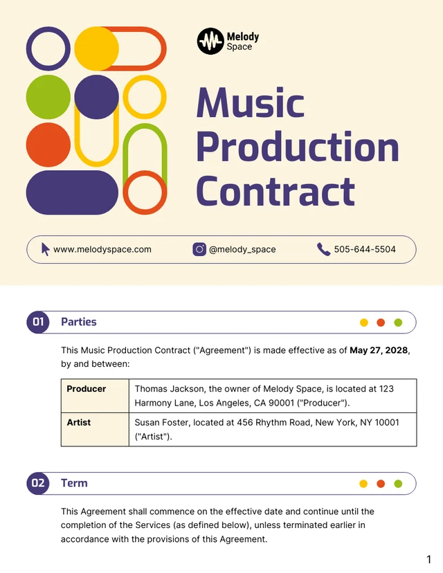 Music Production Contract Template - page 1