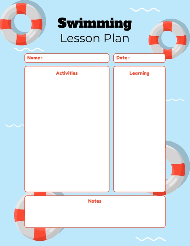 Blue And Red Illustrative Swimming Lesson Plan Template
