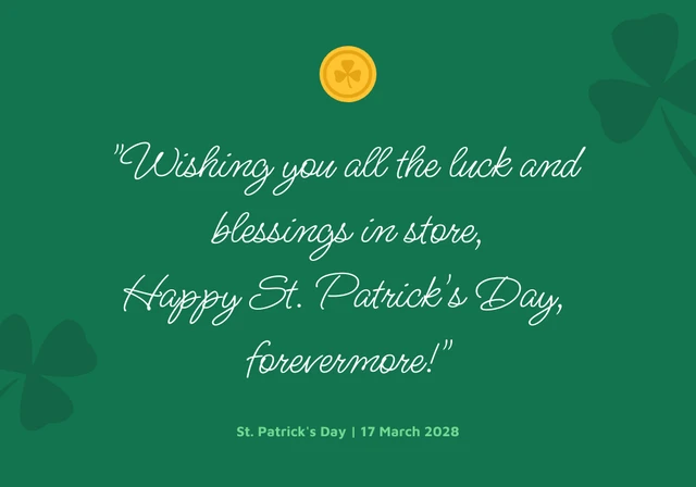 Clean Quote Green and White St. Patrick's Day Card Template