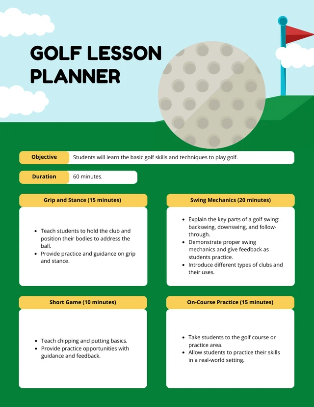Green Yellow Modern Golf Lesson Planner Template